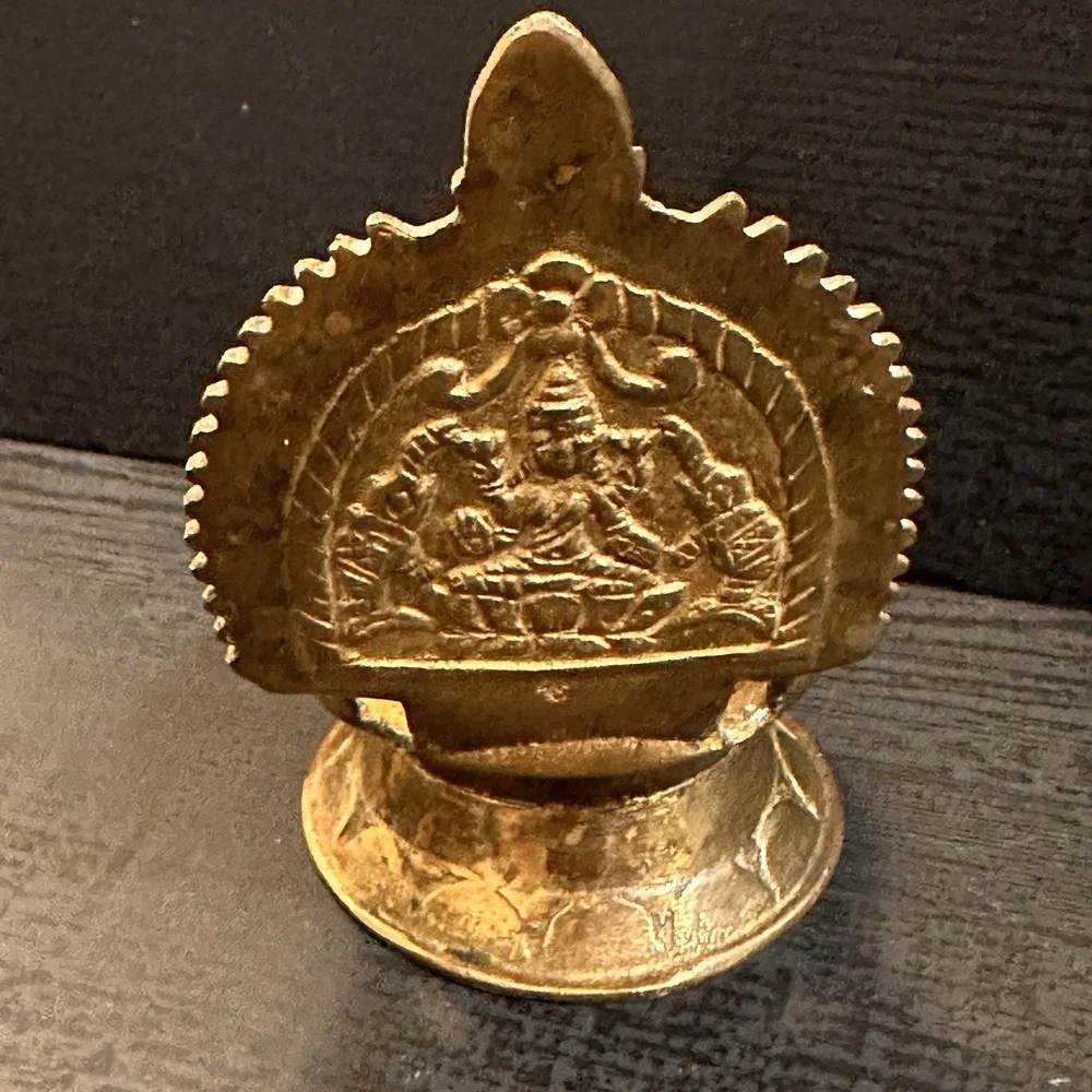 Vintage Brass Kamatchi Amman Vilakku, Gajalakshmi Oil Lamp, Diya, Petina, Marked